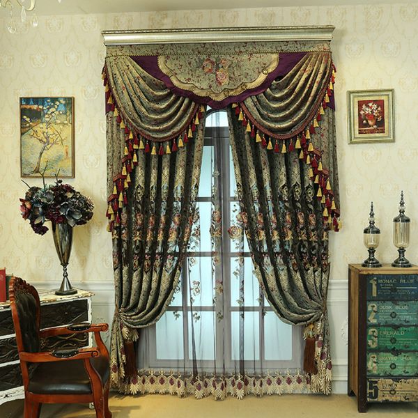 

chenille embroidery curtain european cashmere thickened paste, curtains for living dining bedroom hollow valance
