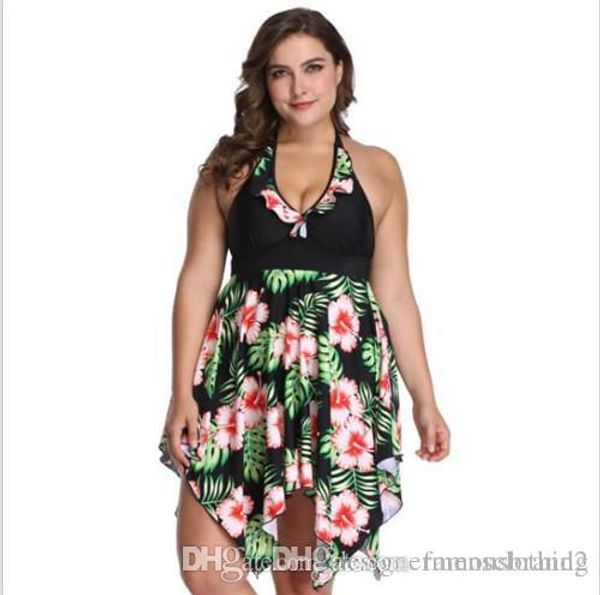 

6xl women flower print plus size swimwear loose fashion casual v neck bikini jumpsuits one piece bathing suit, White;black