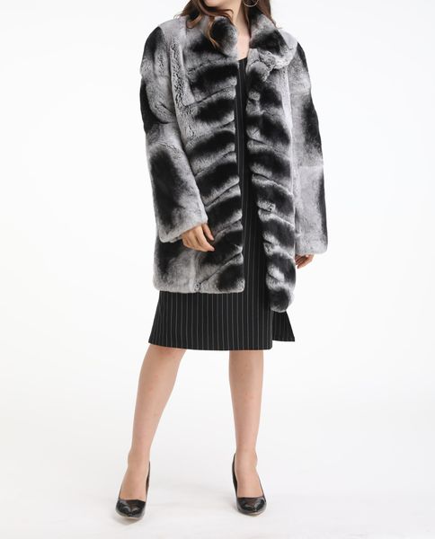 

womens real rex rabbit fur chinchilla color coat outwear fluffy furry winter fuzzy, Black