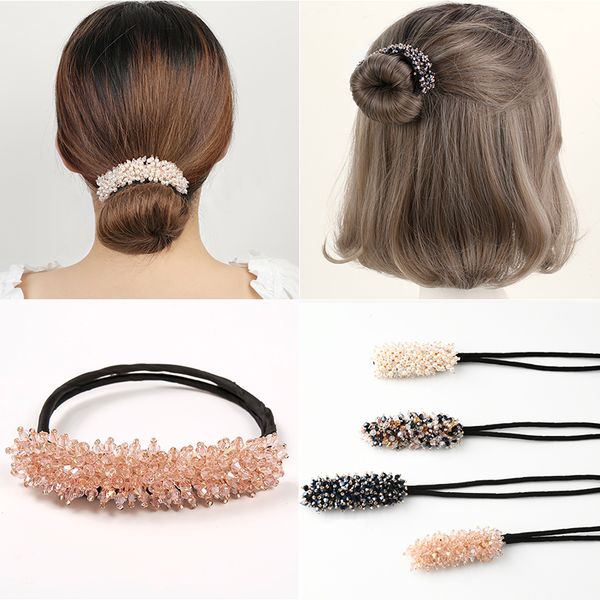 

korean new fashion crystal hairbands for women donut bun maker elegant diy handmade making tools hair curler accessories