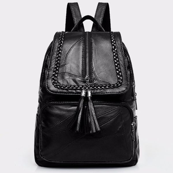 

2020 women's genuine leather backpack school bag classic black waterproof travel multi-function shoulder bag