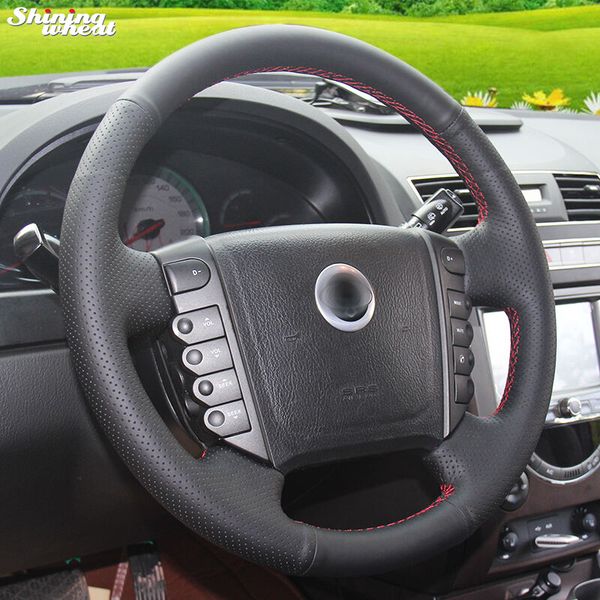 

shining wheat hand-stitched black leather steering wheel cover for ssangyong rexton rexton w rodius
