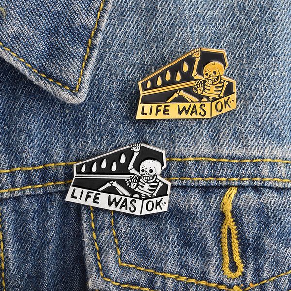 

vintage punk style lift был ok череп металл kawaii эмаль pin badge кнопки броши рубашка джинсовой куртки сумка декоративные броши для женщин, Gray