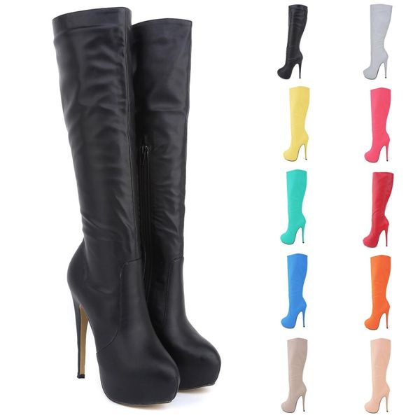 

sarairis big size 35-42 new fashion mid calf boots women 2019 ladies high heels platform party office boots shoes woman, Black