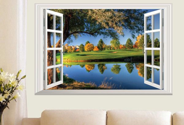 

wall stickers scenery natural lake 3d window home decor room decal pictures art