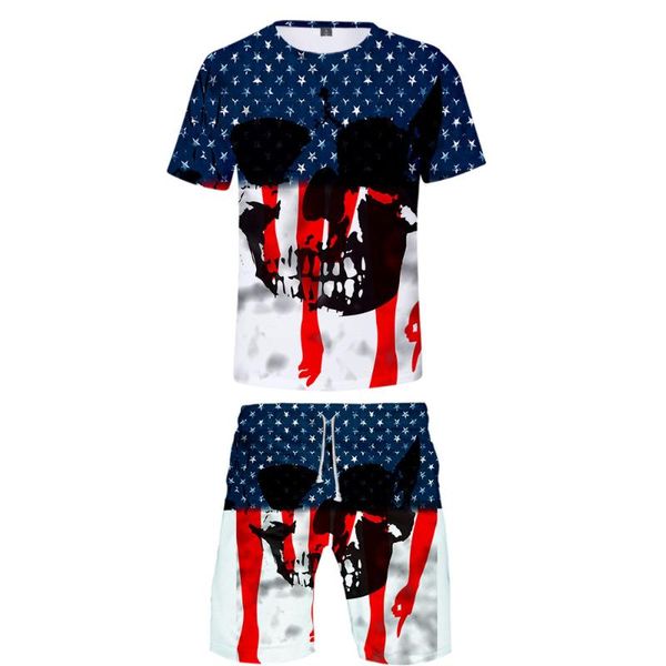 

men's sets us independence day patriot 3d print tshirt and beach shorts set summer trendy sets, Gray