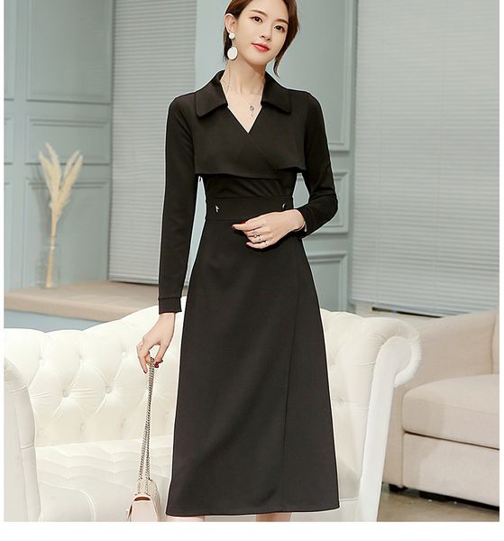 

wither black big yards of pure color long sleeve dress fashion model, Black;gray