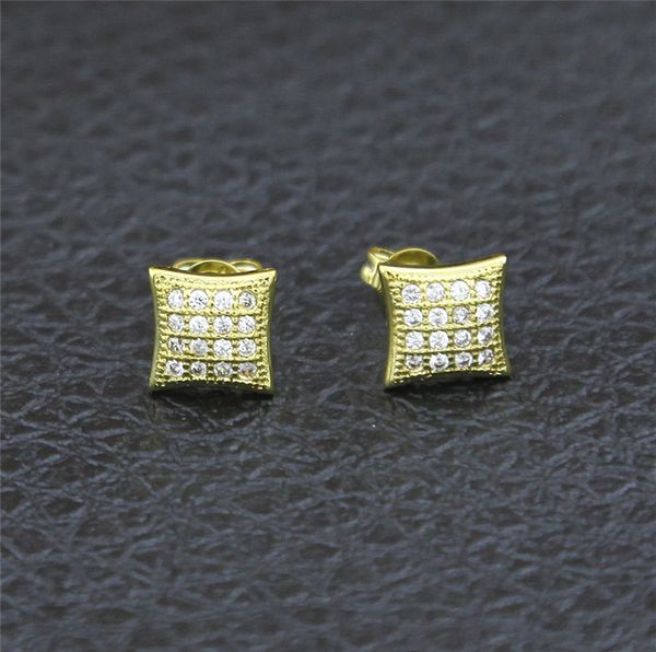 

new arrival mens cubic zirconia diamond earings fashion men jewelry hip hop copper yellow gold filled crystal stud earring jewelry, Golden;silver