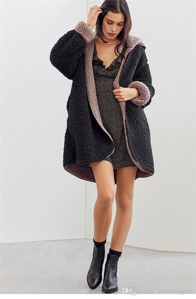 

women winter designer hooded wools long sleeve hat fashion style female clothing cute style casual apparel, Black