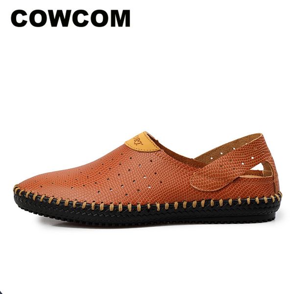 

cowcom 2019 summer size sandals men's cow leather hole men's shoes summer sandals slipper for man clk-208, Black
