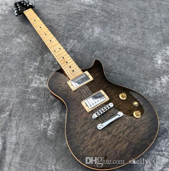 

in stock human electric guitar transparent black quilted maple maple fingerboard guitarra, real p showing,