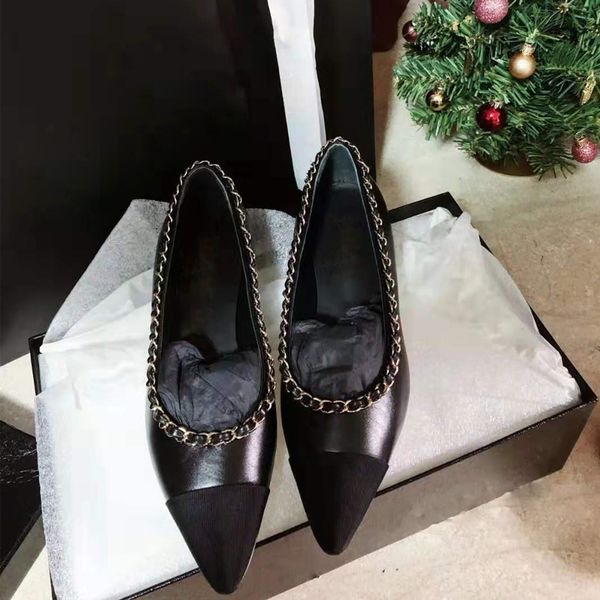 

spring flat shoes brand ladies shoes chain woman mixed color zapatillas mujer shallow sapato feminino pointed toe, Black