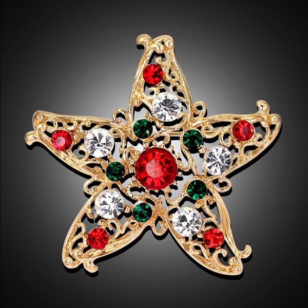 

ajojewel golden christmas red green crystal five star brooch christmas pins for women party dress jewelry gift, Gray