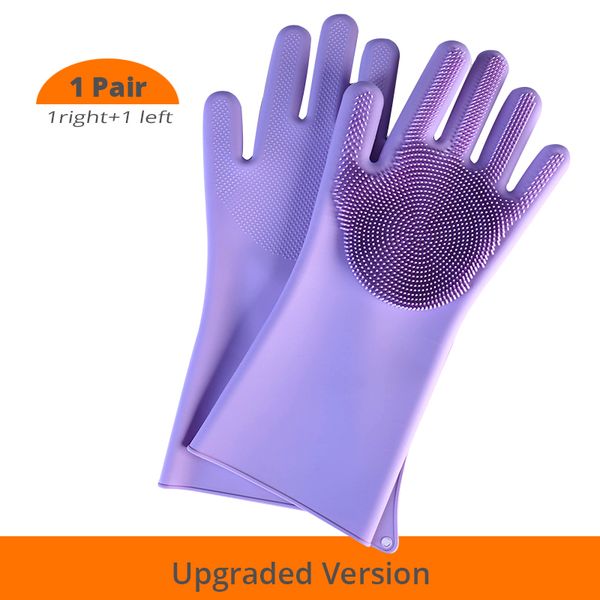 

[upgraded version] silicone cleaning gloves dishwashing scrubber - reusable dish wash scrubbing sponge gloves with bristles