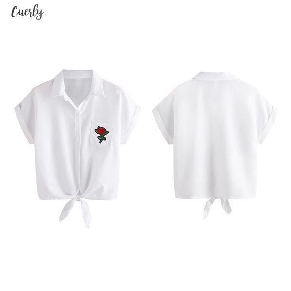 

summer short lady blouse shirts fashion floral embroidery women shirt solid casual female short sleeve shirt, White