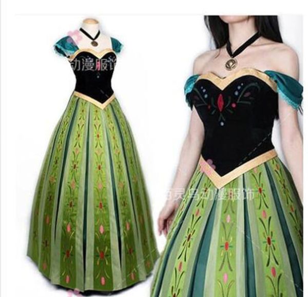 

frozen snow queen anna cosplay costume cos coronation dress women, Black;red