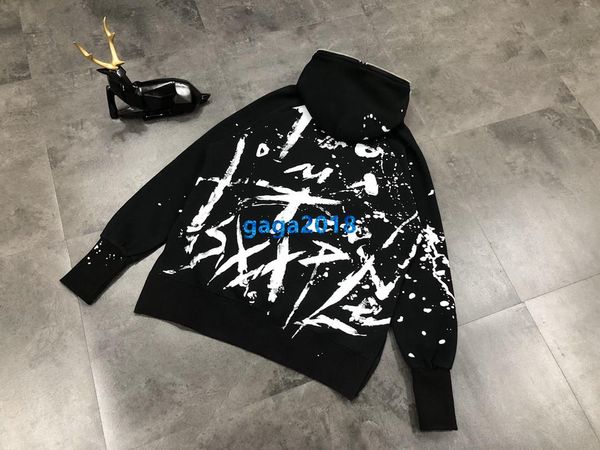 

high end women girls oversize hooded sweatshirt graffiti letter motif zip с длинным рукавом блузка рубашка взлетно посадочная полоса модный, Black