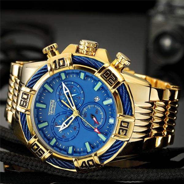 

golden wristwatch big dial men's quartz watches sport male watch, Slivery;brown