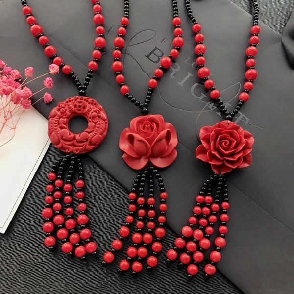 

red cinnabar carved guangong lucky pendants vintage necklace fashion jewelry, Silver