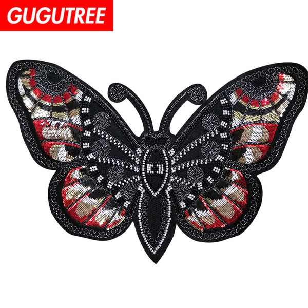 

gugutree sequins beaded embroidery big buttlefly patch animal cartoon patches badges applique patches for clothing fd-32, Black