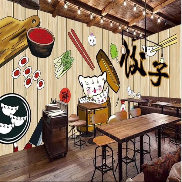 

milofi custom wallpaper mural hand-painted early night supper bun dumpling restaurant background decoration wall