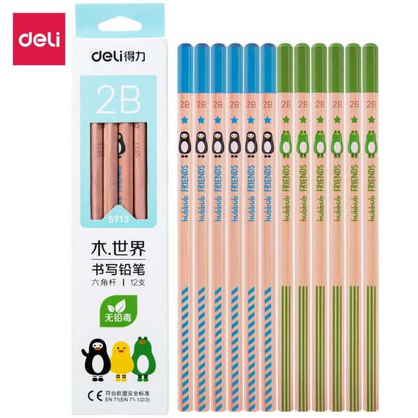 

deli graphite pencils for school cute pencil 2b hb 1 box(12pcs) cartoon drawing pencil set pencils for kids s913 s914