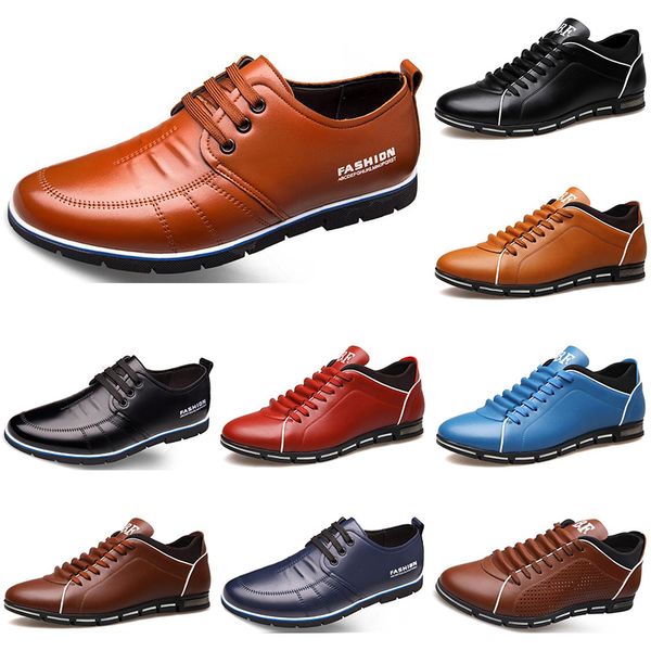 

2020 new designer men leather casual shoes black navy blue red brown business fashion flat party mens trainers sneaker color8
