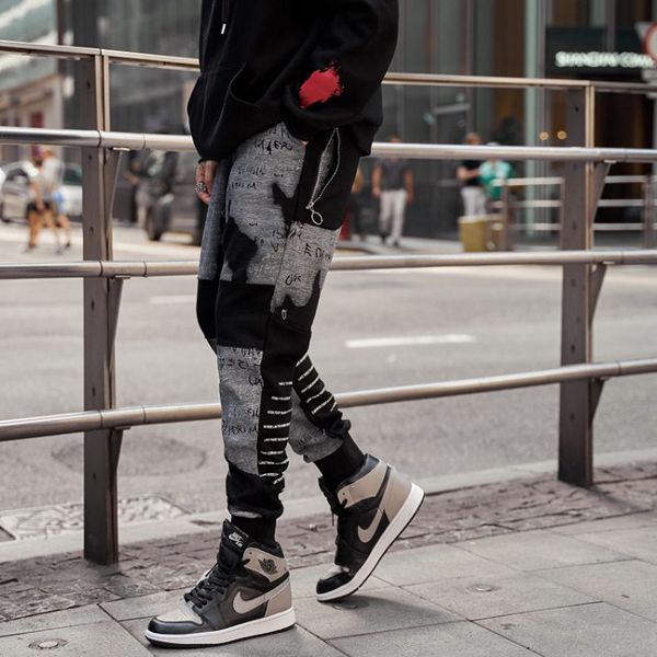 

camouflage sweatpants men zipper pockets print pantalon hombre casual trousers men clothes joggers pants man fashion streetwear, Black