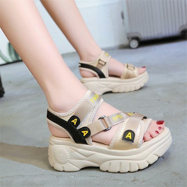 

6cm platform sandals female wedge high heels shoes woman buckle canvas summer zapatos mujer wedges woman casual sandal dx43, Black