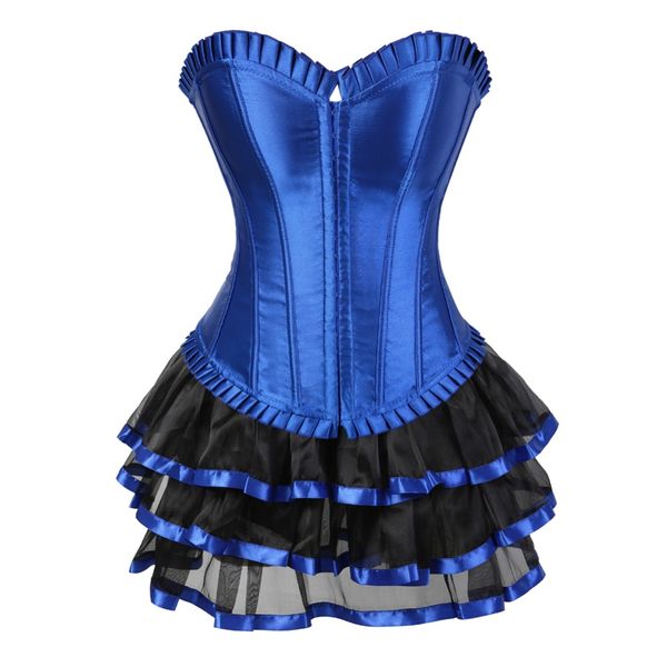 

bustier corset dresses for women club overbust corsets with skirts set lingerie adjustable lace up victorian fashion 6xl, Black;white