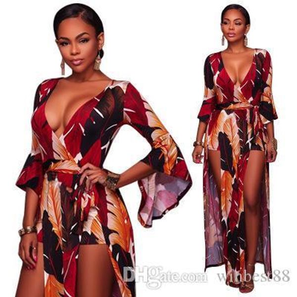 

new apprival beachwear long print dress soft milk silk fabric comfortable dee v neck blare sleeve split skirt, White;black