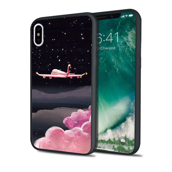 

capa pink clouds plane phone case for iphone 11 pro xs max xr 8 7 6s plus 5s se 5 case black soft silicone tpu cover.