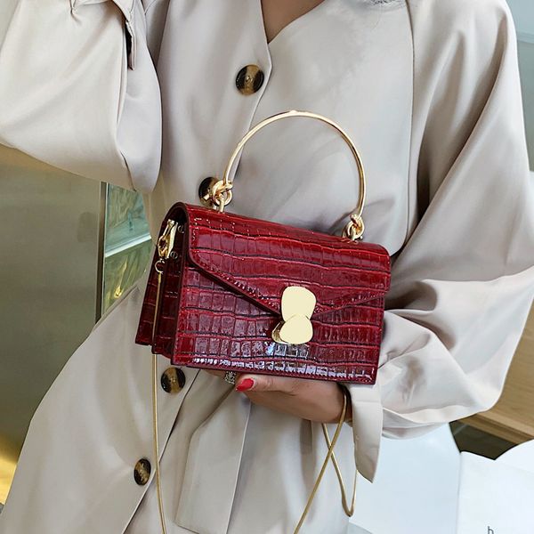 

stone pattern patent leather crossbody bags for women 2020 mini shoulder messenger bag with metal handle lady luxury totes red