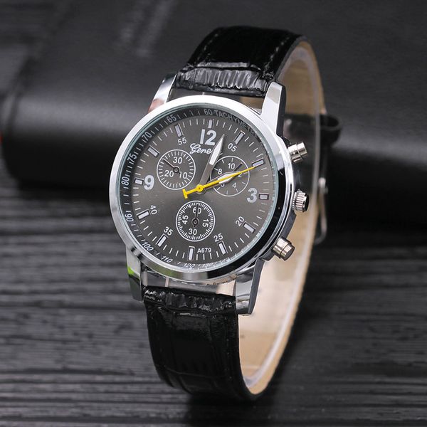 

men watches alloy geneva wristwatch roman numerals three dial sport student casual dress wristwatches fashion man military clock, Slivery;brown