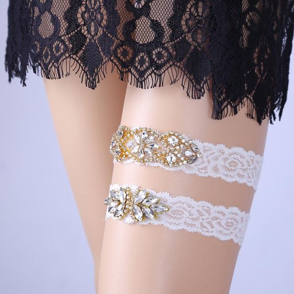 

1 pair sanwood fashion lace rhinestones women bride wedding dress garter suspenders, Black;white