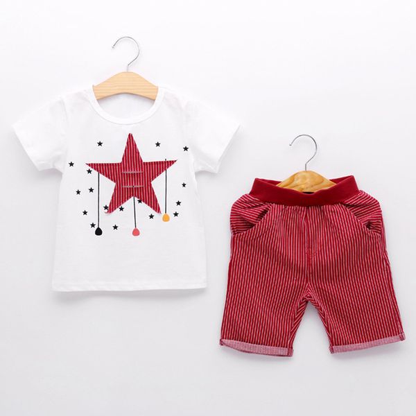 

toddler kids baby boys girls outfits clothes stars t-shirt stripe shorts set kids clothing verkleedkleding kinderen summer, White