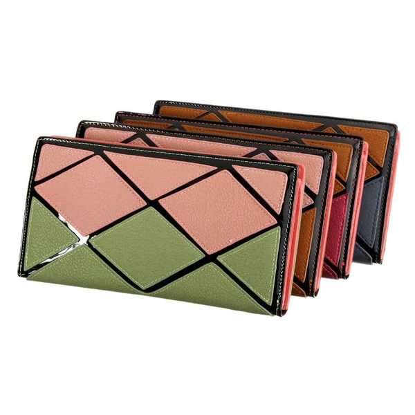 

acqueen women wallet diamond lattice long purses fashion designer pu geometric patterns wallets ladies plaid day clutches 2020, Red;black