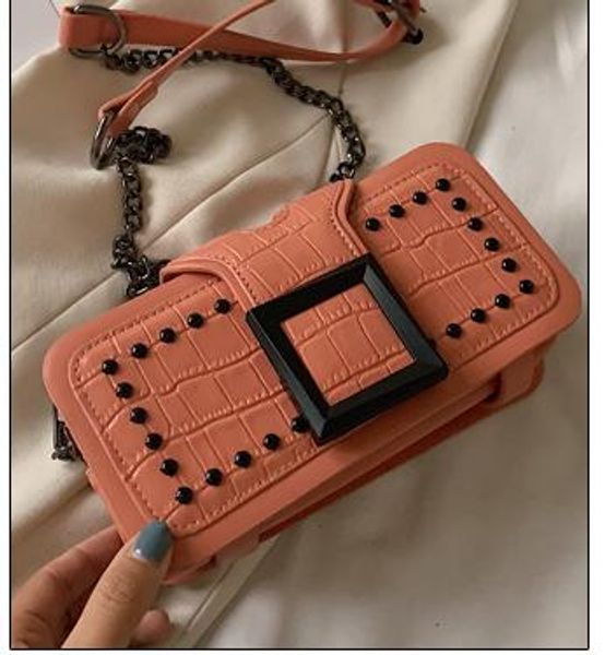 

fashion new small bag texture messenger designer female bag 2020 wild buckle rivet chain shoulder messenger bag drop shipping