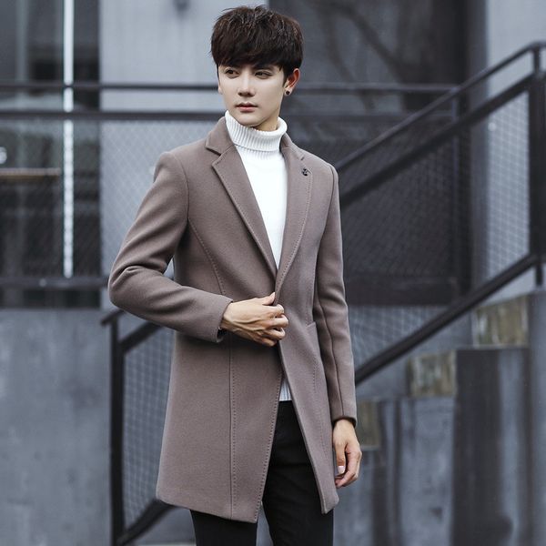 

long sleeveturn down collar men cashmer coatwarmengland style men's woolen jacketsolid coat and jacket, Black