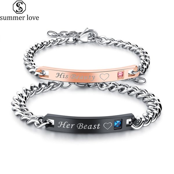 

fashion stainless steel couple bracelet for lovers cubic zirconia promise love bracelet anniversary valentine's day jewelry gift-z, Black