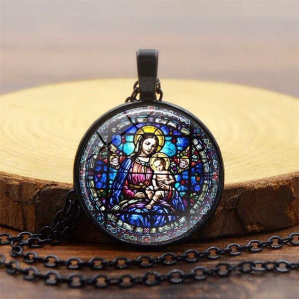 Дева Мэри подвески ожерелья цепь старинные бронза мода счастливый цвет женщины христианство ювелирные изделия наша леди богиня ожерелье украшения подарок