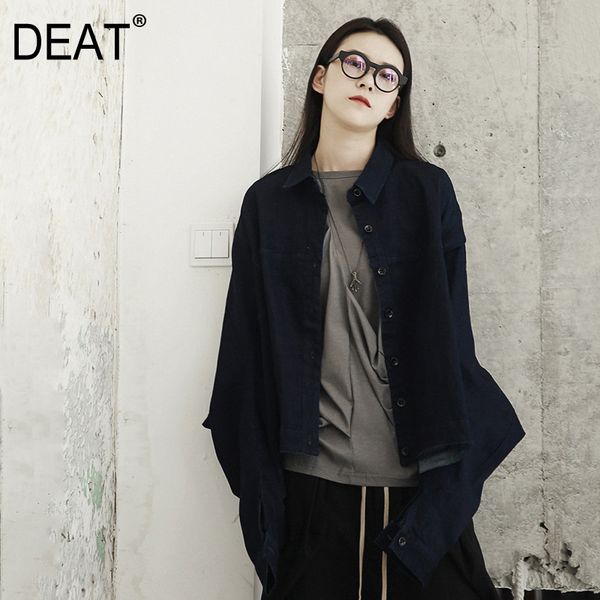 

deat] 2019 new spring summer lapel long sleeve dark blue denim loose big size personality jacket women coat fashion tide jr48, Black;brown