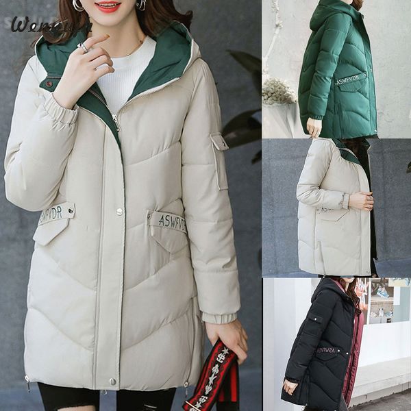 

wenyujh new 2019 women winter hooded warm coat plus size cotton padded jacket female long parka womens wadded jaqueta feminina, Black