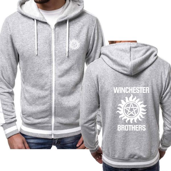 

supernatural fashion hoodies men winchester bros sportswear print casual hiphop harajuku color fleece zipper jacket mens hoode, Black