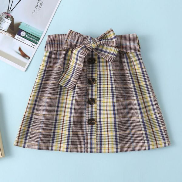 

2-6years toddler baby girls plaids bowknot button skirts kids casual short mini skirt