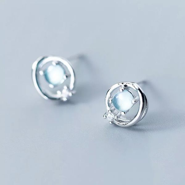 

100% 925 sterling silver space aurora round crystal zircon stud earrings for women girl fashion silver jewelry gift g0794, Golden;silver