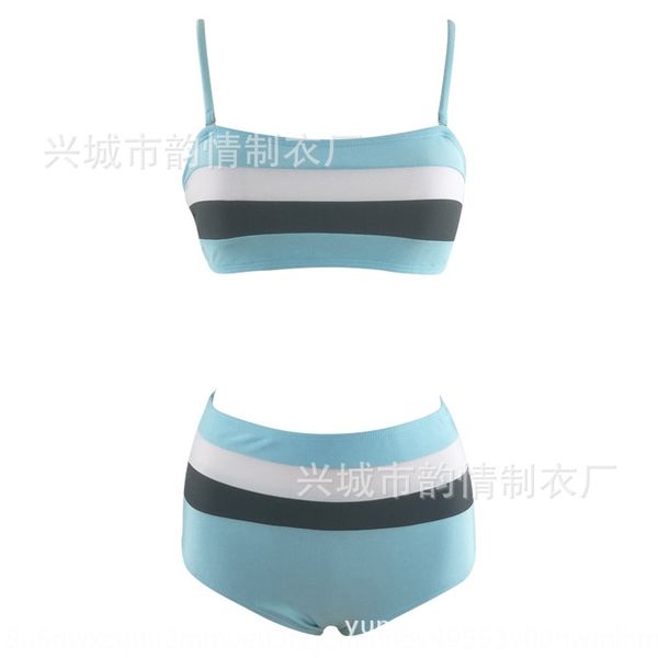 

2019 three-color color matching split bikini bikini high-waisted women's swimsuit plus fat two-piece swimsuit, White;black