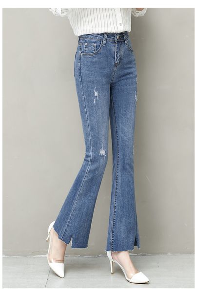 

светло-голубые весенние новые шоу тонкие брюки прямые повседневные брюки толстые мм харлан большие ярды, Blue