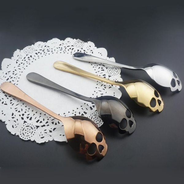 

creative skull shape sugar spoons stainless steel stirring spoons flatware drinking tools kitchen gadget coffee fruit spoon