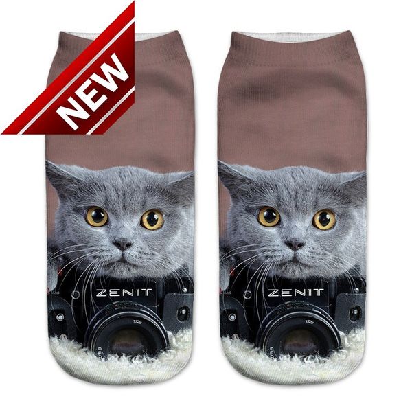

1pair new cartoon cat art funny socks 3d printed teenagers girls boys socks low cut ankle short sport cotton sock, Pink;yellow